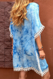 Casual Tie Dye Lace Hollowed Out O Neck A Line Dresses