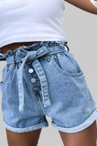 Fashion Street Solid Make Old Loose Denim Shorts
