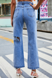 Street Solid Ripped Straight Wide Leg Solid Color Bottoms