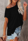 Fashion Street Solid Split Joint O Neck T-Shirts
