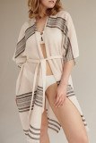 Fashion Vacation Striped Split Joint Swimwears Cover Up