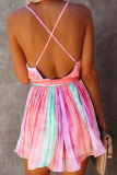Fashion Casual Color Lump Backless Fold V Neck A Line Dresses