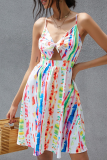 Sweet Vacation Tie Dye Hollowed Out With Bow V Neck A Line Dresses