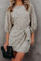 Elegant Print With Belt O Neck A Line Dresses