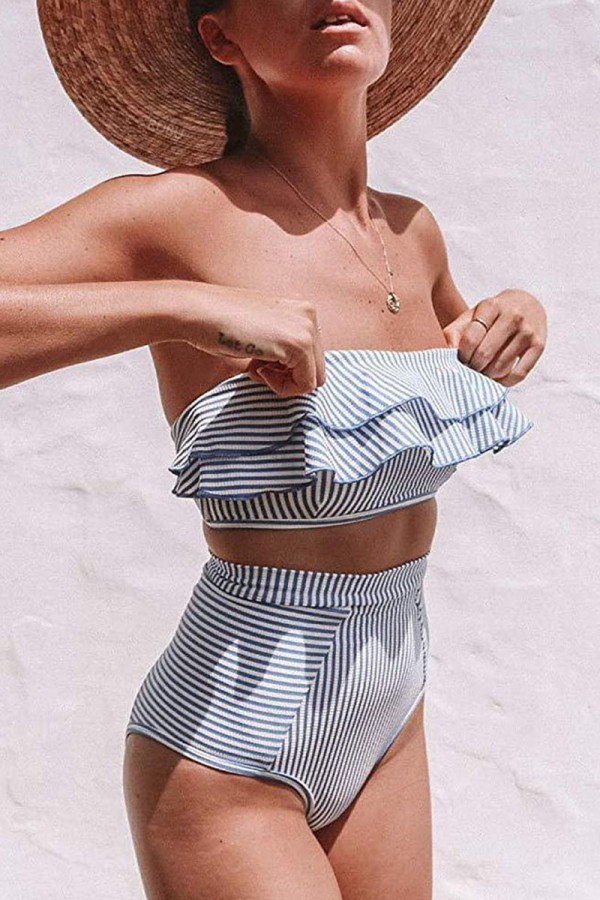 Fashion Simplicity Striped Split Joint Swimwears