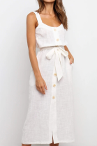 Casual Solid Frenulum Buckle A Line Dresses