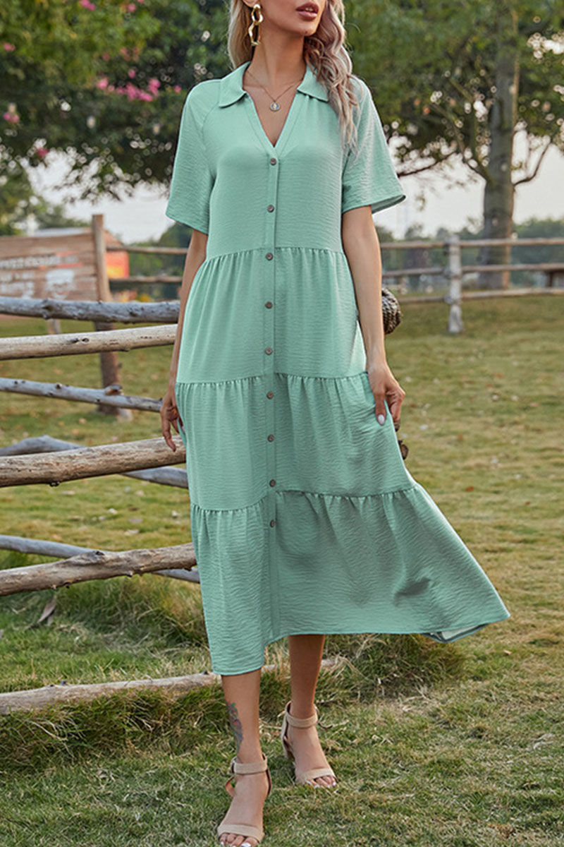 Fashion Casual Solid Split Joint V Neck Princess Dresses