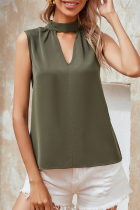 Fashion Casual Solid Hollowed Out Buttons Mandarin Collar Tops