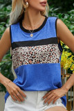 Fashion Casual Leopard Split Joint O Neck Tops