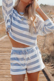 Fashion Casual Striped Patchwork O Neck Long Sleeve Two Pieces