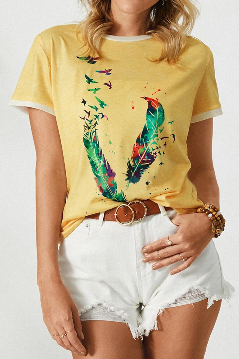 Casual Print Split Joint One Shoulder T-Shirts