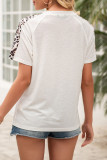 Fashion Casual Leopard Patchwork O Neck T-Shirts