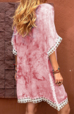 Casual Tie Dye Lace Hollowed Out O Neck A Line Dresses