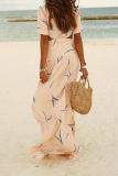 Casual Vacation Print Hollowed Out Split Joint V Neck A Line Dresses