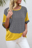 Fashion Casual Striped Patchwork O Neck Plus Size Tops