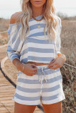 Fashion Casual Striped Patchwork O Neck Long Sleeve Two Pieces