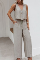 Fashion Street Solid Split Joint V Neck Sleeveless Two Pieces