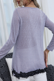 Casual Patchwork Lace Contrast O Neck Tops
