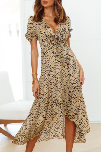 Fashion Casual Print Split Joint V Neck Irregular Dresses