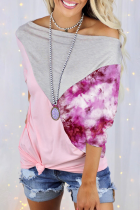 Casual Print Contrast Off the Shoulder T-Shirts