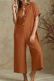 Fashion Casual Solid Turndown Collar Loose Jumpsuits