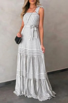 Fashion Sweet Striped Split Joint Spaghetti Strap Pleated Dresses