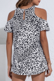 Fashion Elegant Leopard Hollowed Out Patchwork Halter T-Shirts