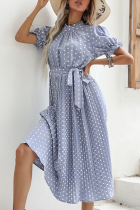 Elegant Dot Fold With Belt O Neck A Line Dresses