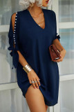 Fashion Casual Solid Beading V Neck A Line Dresses