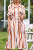 Elegant Striped Frenulum Buttons Shirt Collar Shirt Dress Dresses