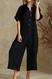 Fashion Casual Solid Turndown Collar Loose Jumpsuits