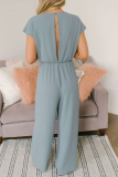 Casual Solid With Belt V Neck Straight Jumpsuits