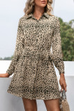 Fashion Casual Leopard Split Joint Turndown Collar A Line Dresses