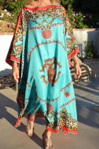 Fashion Vintage Print Split Joint O Neck Printed Dresses