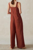 Fashion Street Solid Patchwork Spaghetti Strap Loose Jumpsuits