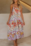 Casual Sweet Floral Patchwork Backless Cake Skirt Dresses