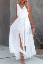 Fashion Street Solid Split Joint Slit V Neck Irregular Dresses