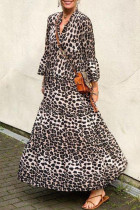 Fashion Street Leopard Split Joint V Neck A Line Dresses