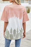 Fashion Casual Tie Dye Patchwork V Neck T-Shirts