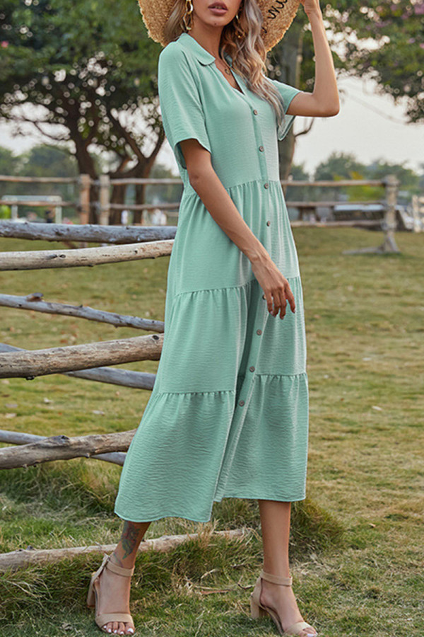 Fashion Casual Solid Split Joint O Neck Princess Dresses