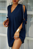 Fashion Casual Solid Beading V Neck A Line Dresses