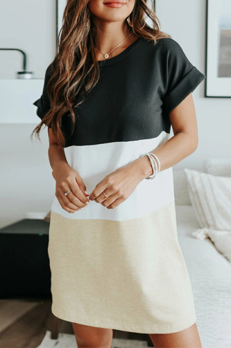Casual Color Lump Basic Contrast O Neck Short Sleeve Dress Dresses