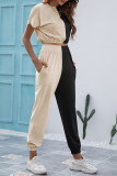 Fashion Simplicity Solid Patchwork O Neck Short Sleeve Two Pieces