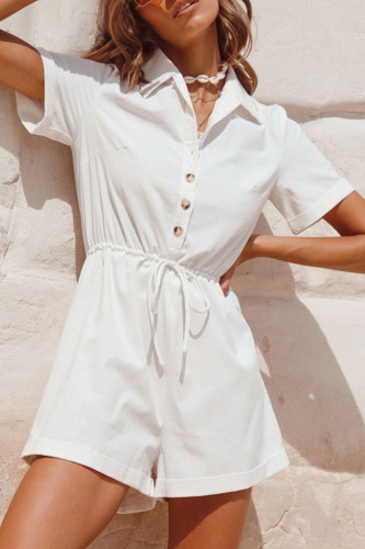 Fashion Street Solid Split Joint Turndown Collar Loose Jumpsuits