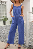 Fashion Simplicity Solid Patchwork Spaghetti Strap Loose Jumpsuits