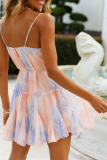 Elegant Tie Dye Frenulum Fold Stringy Selvedge A Line Dresses