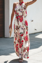 Fashion Street Print Split Joint Halter Waist Skirt Dresses