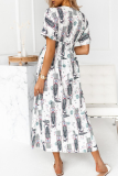 Fashion Elegant Print Tassel Patchwork V Neck A Line Dresses