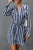 Casual Elegant Striped With Belt POLO collar Dresses