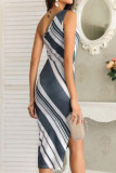 Fashion Street Striped Split Joint One Shoulder Irregular Dresses